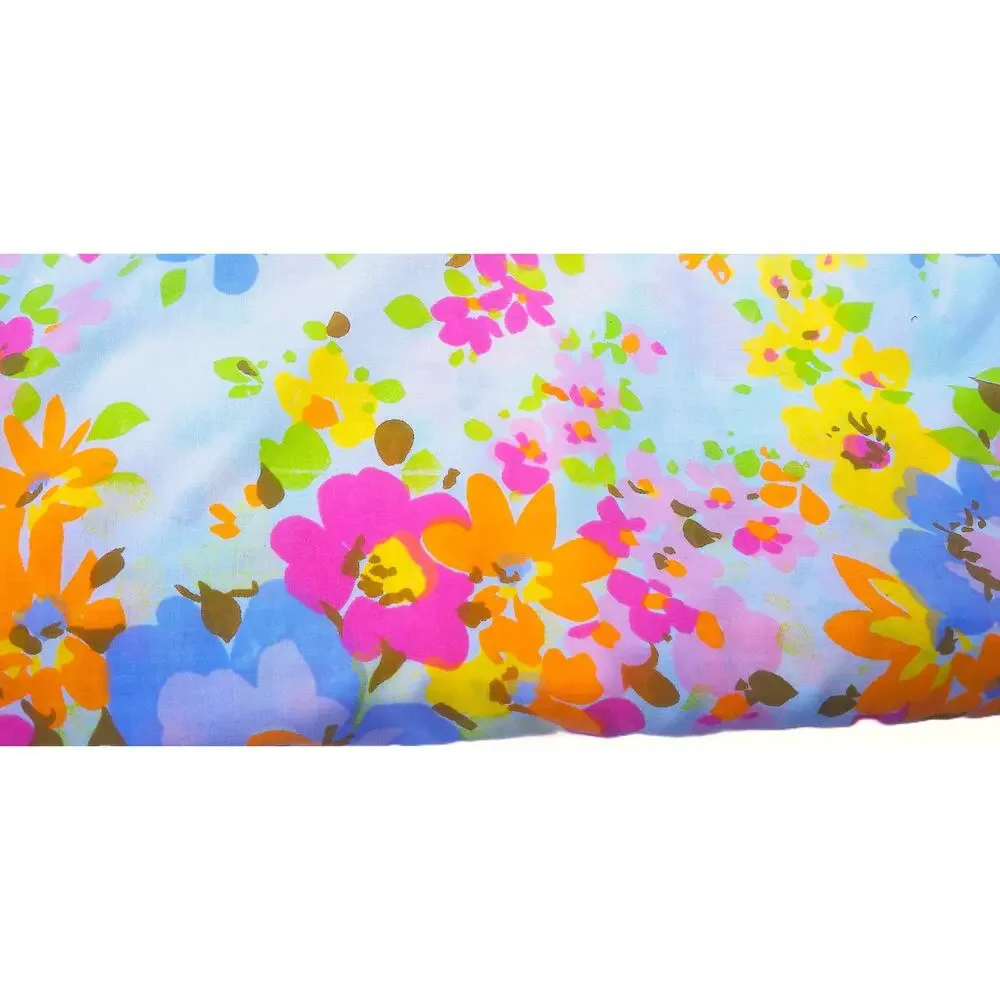 Vtg 70s Springmaid Twin Flat Sheet Retro Pink Yellow Orange Floral Mod Bedding